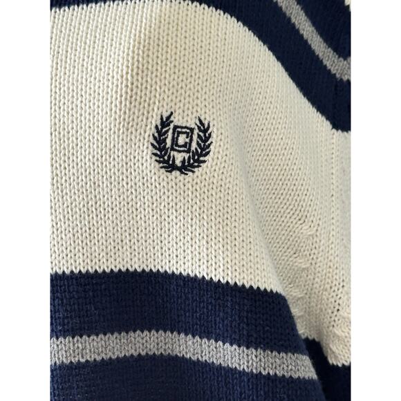 Chaps Ralph Lauren Unisex Crewneck Cotton Striped Blue Cream Sweater Size Large - Picture 7 of 8